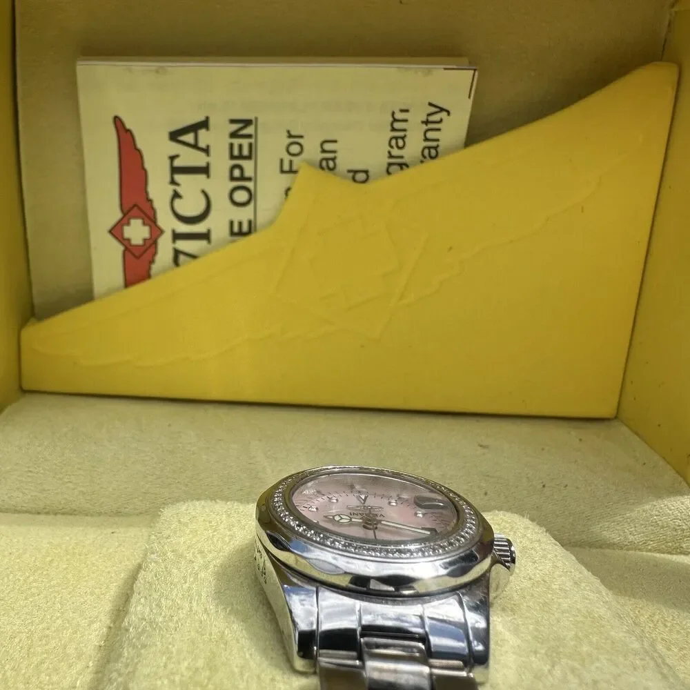 Invicta Women 2556 Swiss Diamond Bezel Pink Stainless Water Resist Pro 330ft Box